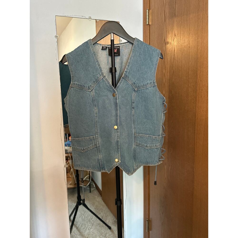 Vintage Allstate Collection Denim Biker Vest 2XL Side Lace Utility Pocket 2XL
